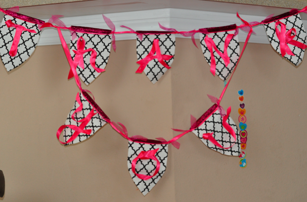 Completed DIY ribbon word Thank You banner, pendant, flag,