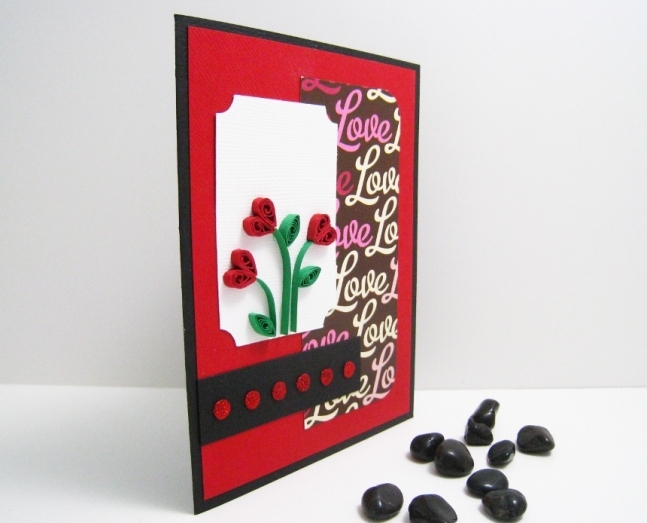 Handmade love card featuring paper quilling made with care by Lisa Topps.