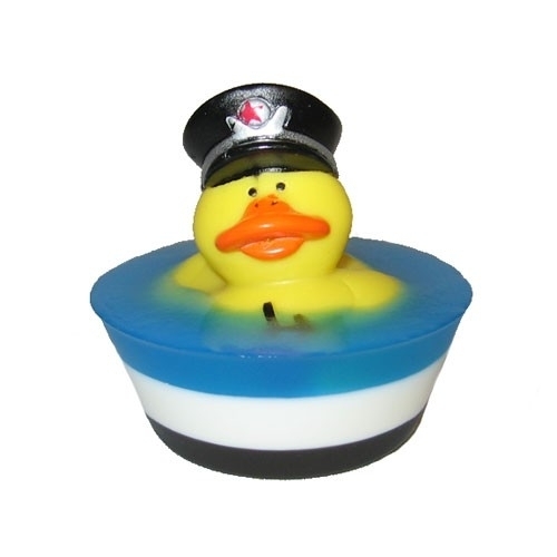 Police officer rubber ducky toy glycerin soap.