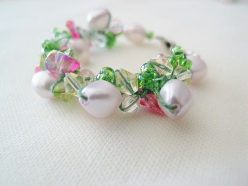Crocheted bead bracelet - Apple Blossom Time