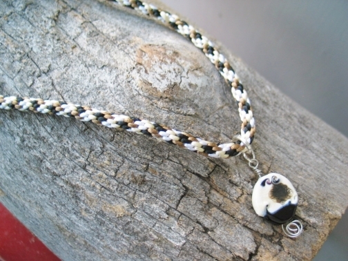 Lampwork necklace in black and ivory - Windy Shores