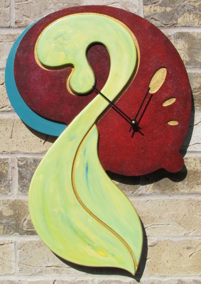 Wall Clock Hand Painted Matte and Glaze Burnt Sienna Teal Gold, Tom's clock pick