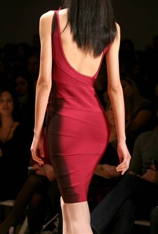 A sleek take on the iconic bandage dress at the Herve Leger by Max Azria show at New York Fashion Week.