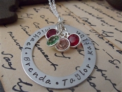 hand stamped birthstone pendant neclace