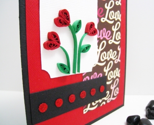 hand quilled flowers on love card