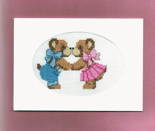 cross stitch valentine card with kissing bears