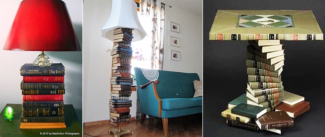 Lamps and tables made out of Books.