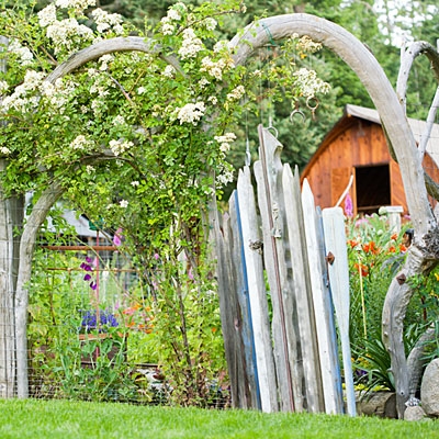 Garden gate made from old boat paddles.