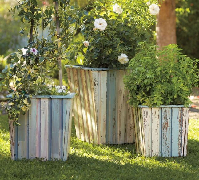 Reclaimed mahogany wood planters. 