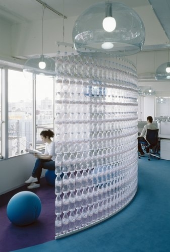 Wall of Water Bottles.