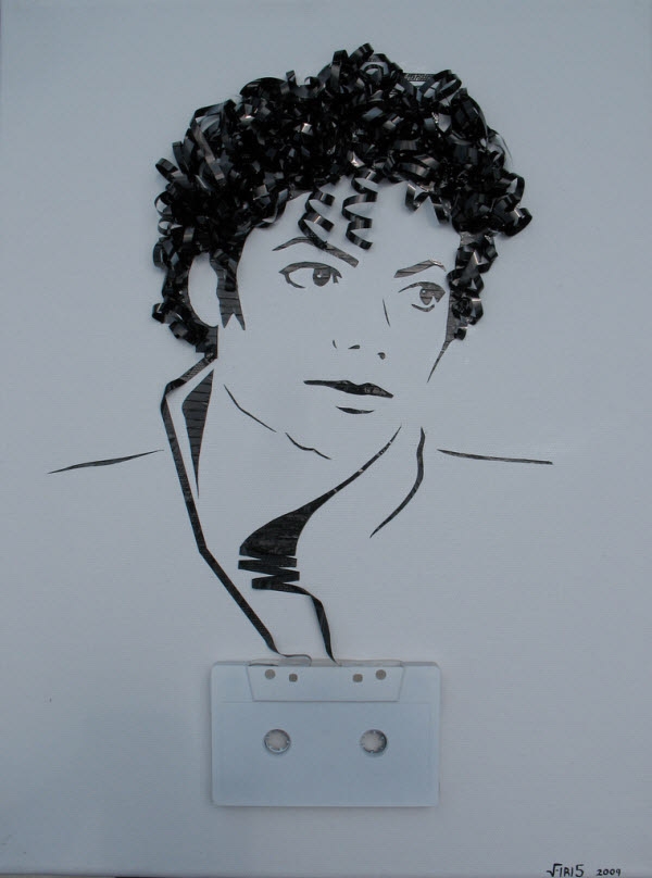 Tribute to Michael Jackson, cassette tape on canvas.