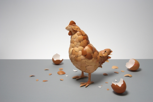 Chicken made from eggshells.