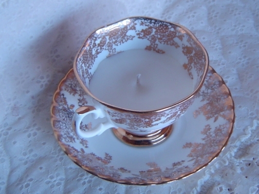 vintage tea cup soy candle gift idea