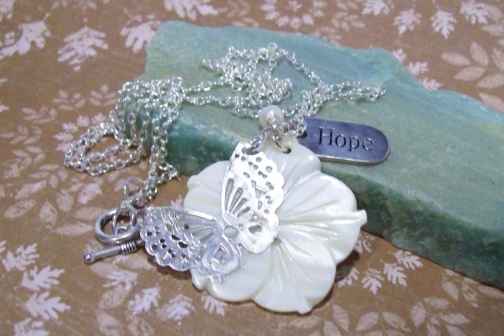 hope necklace with flower and pearl