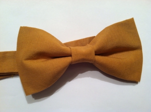 Mens, boys mustard yellow pre-tied bow tie with adjustable strap // Wedding bow tie