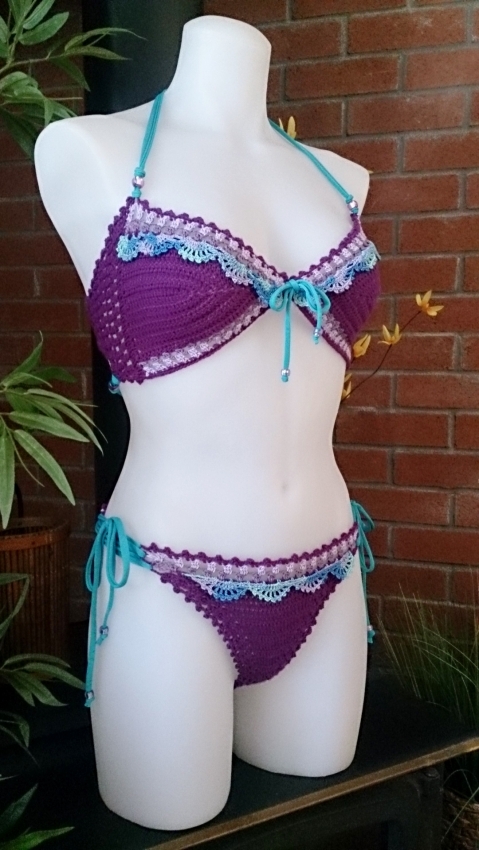Handmade Crochet Bikini In Purple/Blue, Called: 