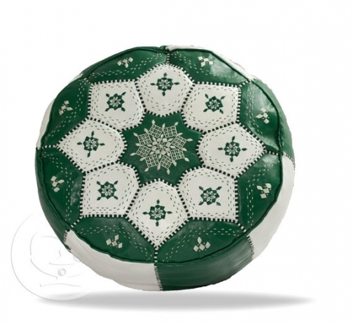 Green white leather pouf