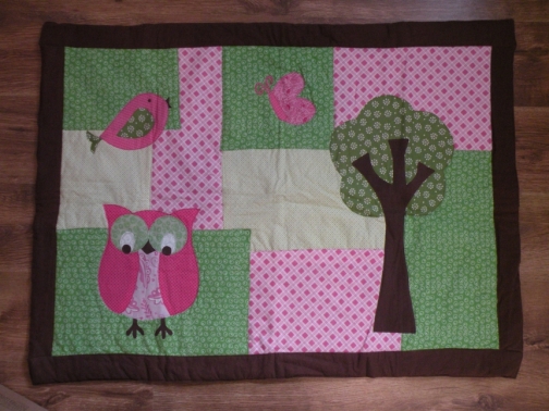 Owl Quilt for Baby's Crib or Toddler's Room, 100% Cotton 