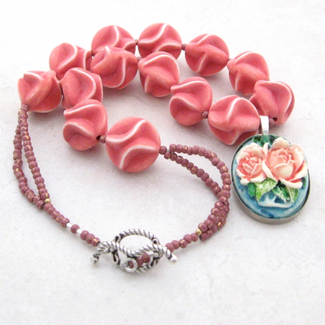 Pink Ruffles Vintage Floral Necklace.