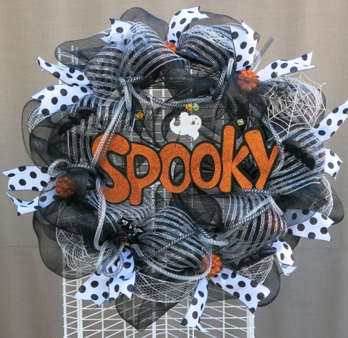 Black and Orange SPOOKY Halloween Mesh Wreath