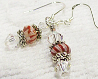 Sterling Silver Candy Cane Lampwork Bead & Crystal Earrings