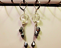 Triple Dangle Earrings in Clear and Silver beads